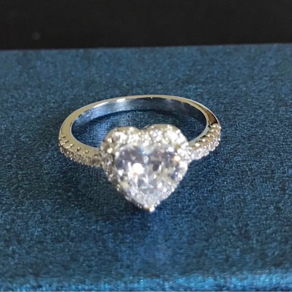 Heart-Shaped Sterling Silver Cubic Zirconia Ring